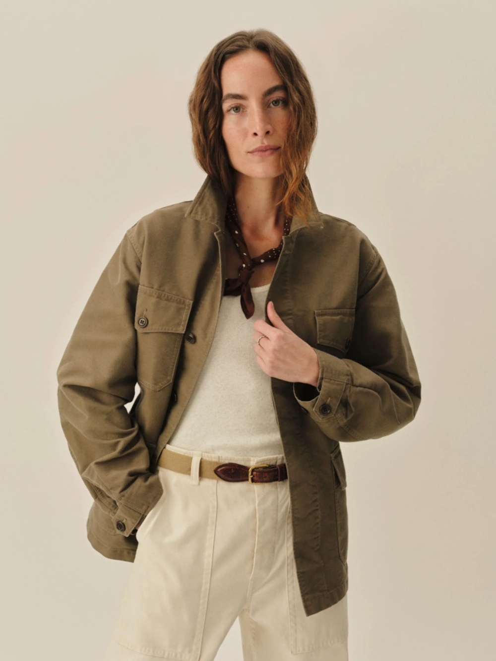 Buck Mason Baja Twill shirt in olive green XS